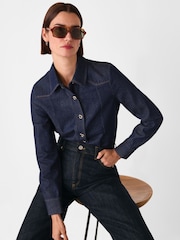 Whistles Blue Button Detail Cotton Shirt - Image 6 of 7