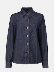 Whistles Blue Button Detail Cotton Shirt - Image 7 of 7
