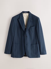 Navy Relaxed Fit Linen Blend Stripe Suit Jacket - Image 5 of 8