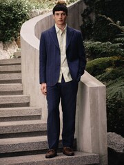 Navy Relaxed Fit Linen Blend Stripe Suit Trouser - Image 2 of 9