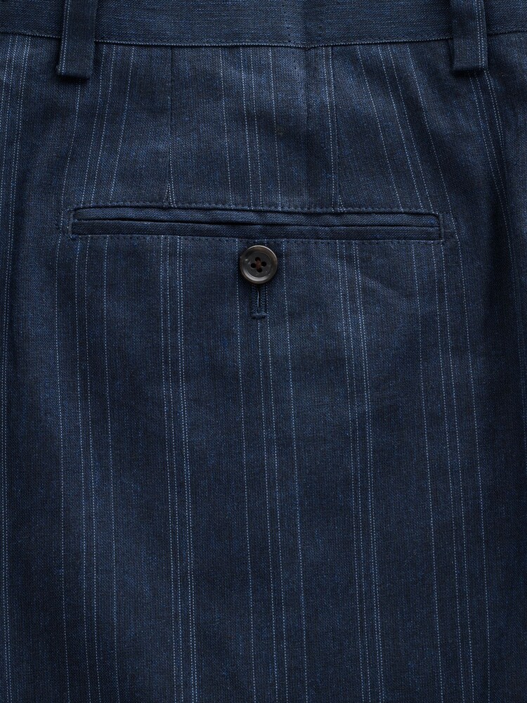 Navy Relaxed Fit Linen Blend Stripe Suit Trouser - Image 9 of 9