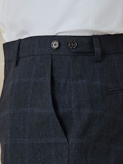Navy Regular Fit Windowpane Check Italian Cotton Blend Suit Trousers - Image 4 of 4