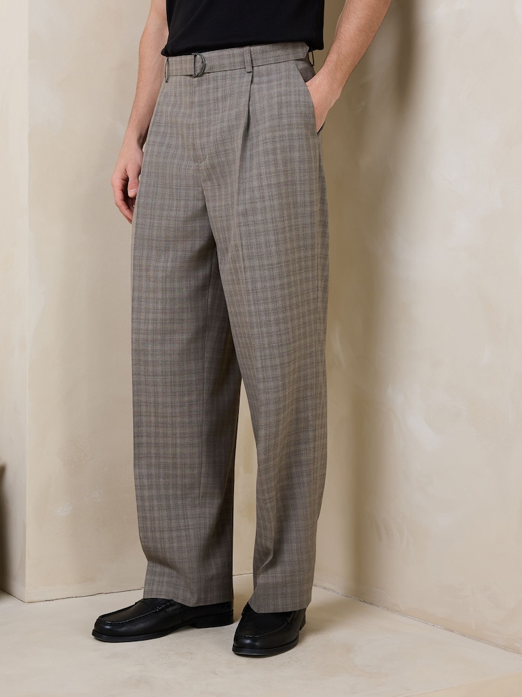 Brown Loose Fit Wool Blend Check Suit Trousers - Image 1 of 10