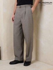 Brun - Pantalon de costume à carreaux en laine mélangée coupe ample N.Premium - Image 11 de 11