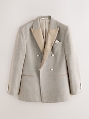 Stone Double Breasted Linen Blend Texture Suit Jacket - Image 1 of 6