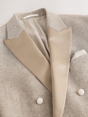 Stone Double Breasted Linen Blend Texture Suit Jacket - Image 10 of 14