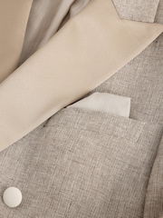 Stone Double Breasted Linen Blend Texture Suit Jacket - Image 12 of 14