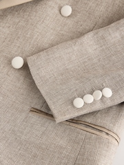 Stone Double Breasted Linen Blend Texture Suit Jacket - Image 13 of 14