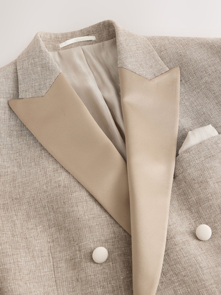 Stone Double Breasted Linen Blend Texture Suit Jacket - Image 2 of 6