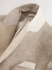 Stone Double Breasted Linen Blend Texture Suit Jacket - Image 3 of 6