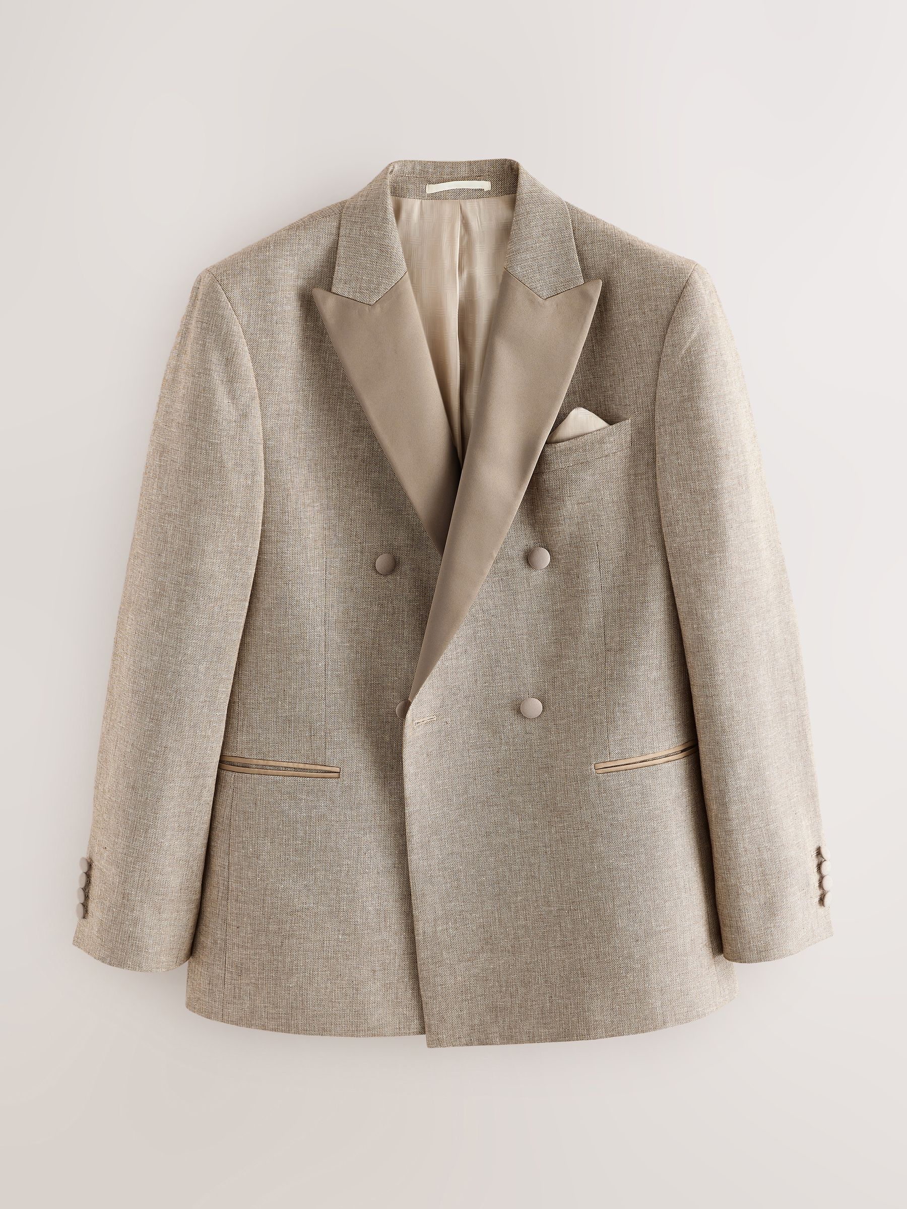 Buy Stone Double Breasted Tailored Fit Linen Blend Texture Suit