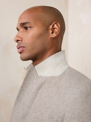Stone Double Breasted Linen Blend Texture Suit Jacket - Image 7 of 14