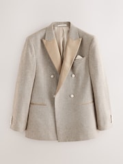 Stone Double Breasted Linen Blend Texture Suit Jacket - Image 9 of 14
