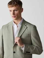 Sage Green Loose Fit Textured Suit Jacket - Image 8 of 14