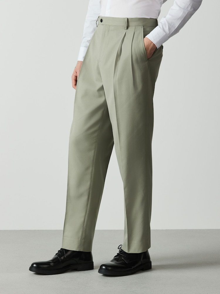 Sage Green Loose Fit Textured Suit Trousers - Image 1 of 10