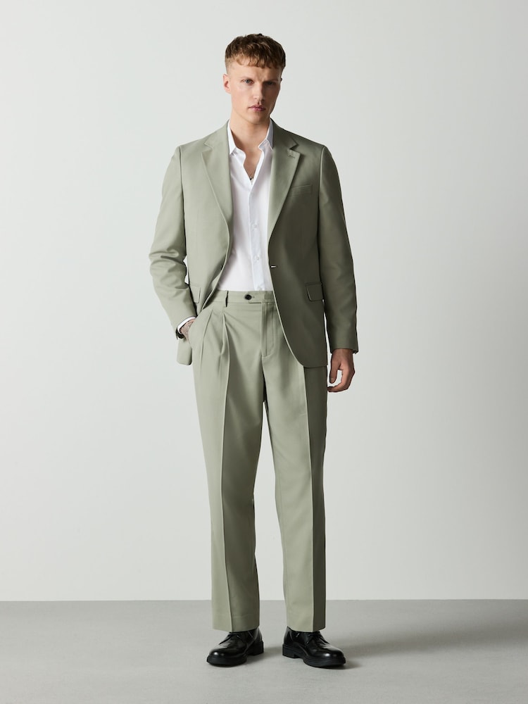 Sage Green Loose Fit Textured Suit Trousers - Image 2 of 10