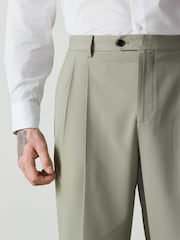 Sage Green Loose Fit Textured Suit Trousers - Image 5 of 10