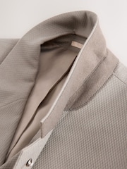 Grey Tailored Fit Double Breasted Textured Suit Jacket With Brooch - Image 10 of 12
