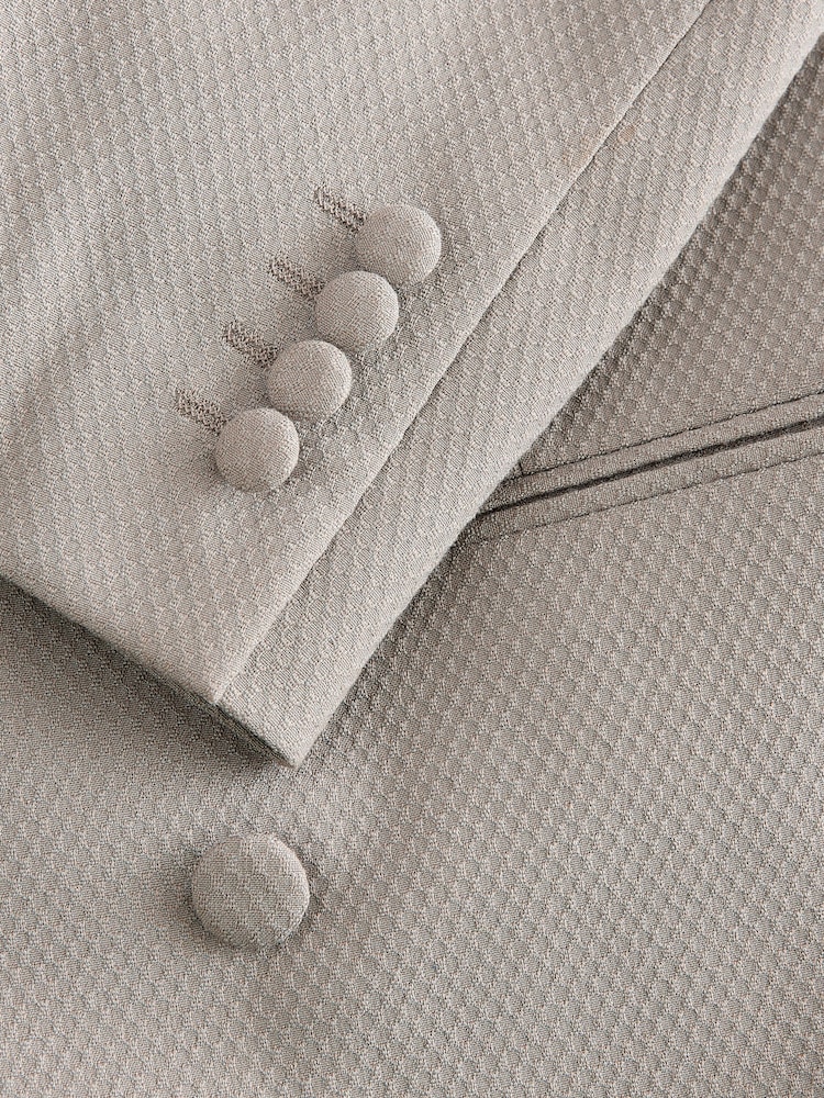 Grey Tailored Fit Double Breasted Textured Suit Jacket With Brooch - Image 12 of 12