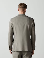 Grey Tailored Fit Double Breasted Textured Suit Jacket With Brooch - Image 5 of 12