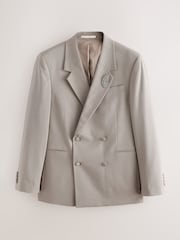 Grey Tailored Fit Double Breasted Textured Suit Jacket With Brooch - Image 7 of 12