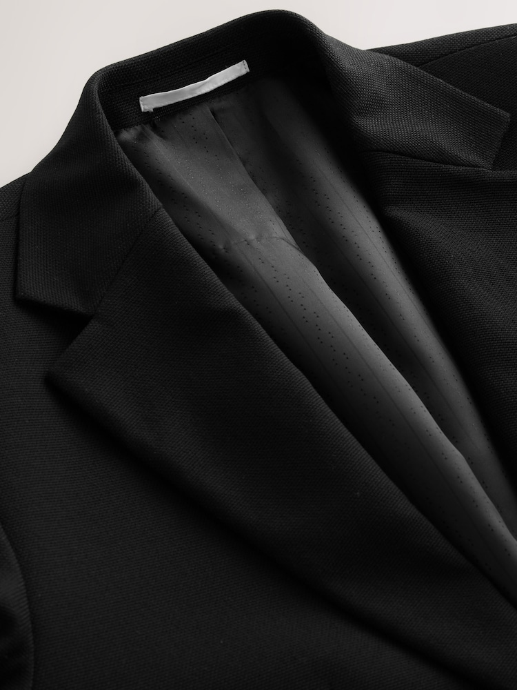 أسود - Loose Fit Textured Suit Jacket With Fireman Clasp Metal Fastening - Image 2 of 6 أسود - Loose Fit Textured Suit Jacket With Fireman Clasp Metal Fastening - Image 2 of 6