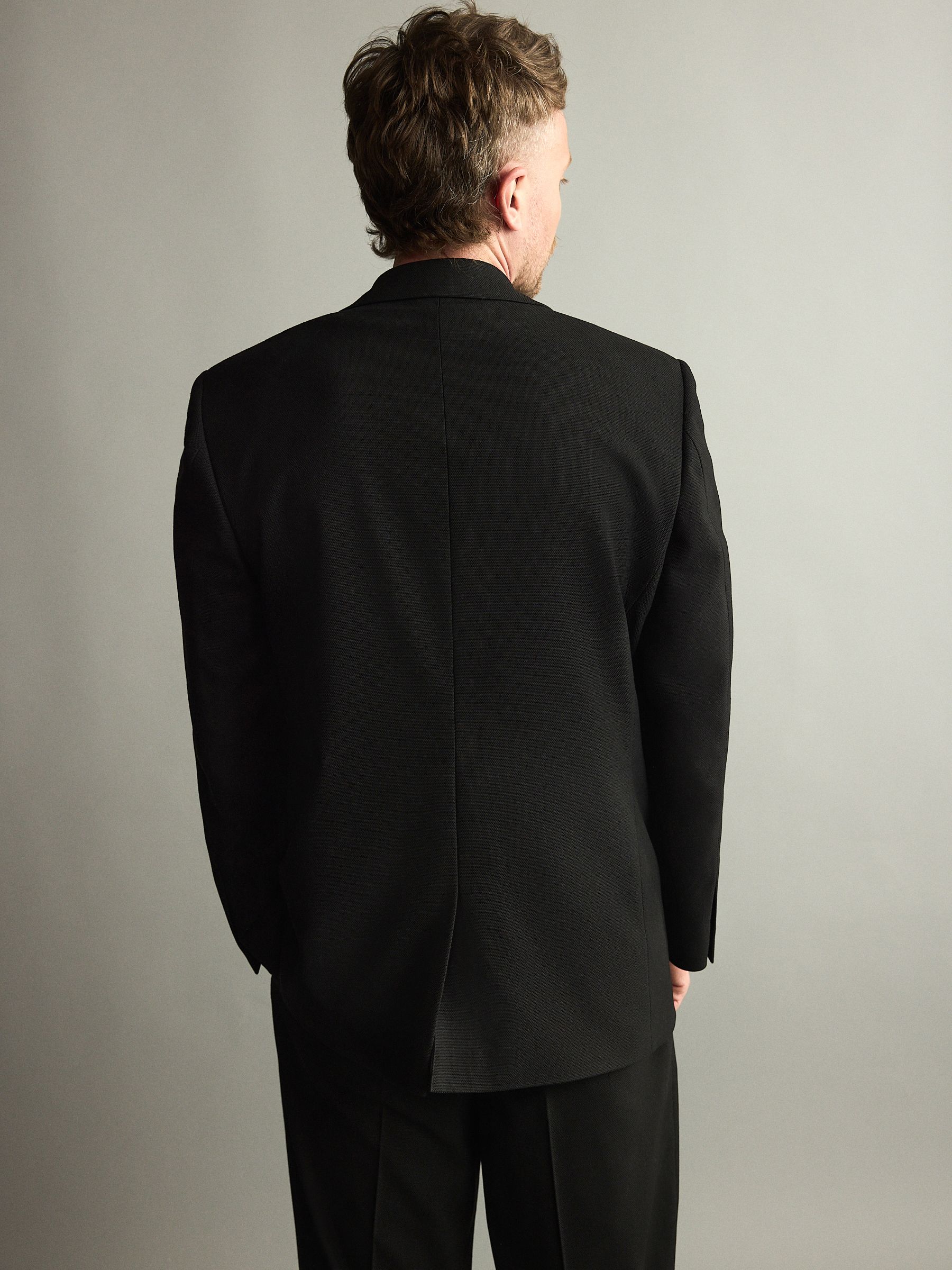 Buy Black Loose Fit Textured Suit Jacket With Fireman Clasp Metal