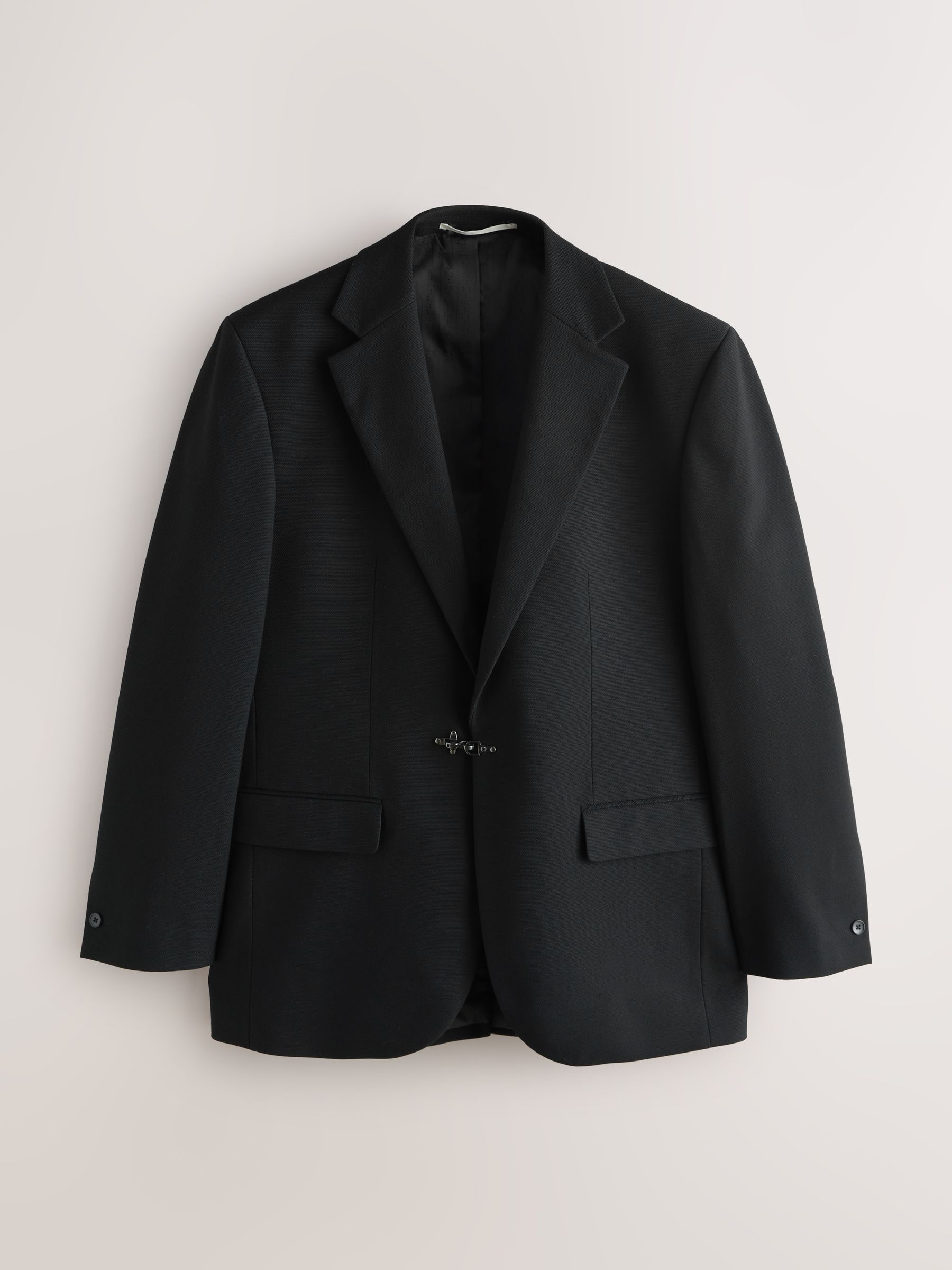 Buy Black Loose Fit Textured Suit Jacket With Fireman Clasp Metal