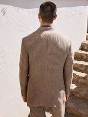 Neutral Regular Fit 100% Linen Stripe Suit Jacket - Image 10 of 20