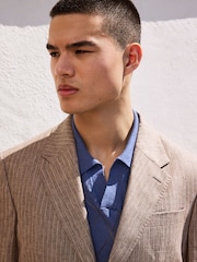 Neutral Regular Fit 100% Linen Stripe Suit Jacket - Image 11 of 20