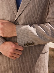 Neutral Regular Fit 100% Linen Stripe Suit Jacket - Image 12 of 20