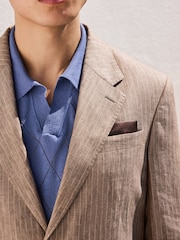Neutral Regular Fit 100% Linen Stripe Suit Jacket - Image 13 of 20