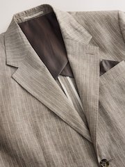 Neutral Regular Fit 100% Linen Stripe Suit Jacket - Image 17 of 20