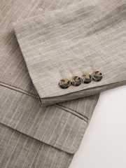 Neutral Regular Fit 100% Linen Stripe Suit Jacket - Image 20 of 20