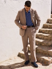 Neutral Regular Fit 100% Linen Stripe Suit Jacket - Image 3 of 20