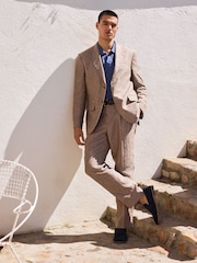 Neutral Regular Fit 100% Linen Stripe Suit Jacket - Image 6 of 20