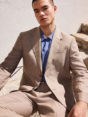 Neutral Regular Fit 100% Linen Stripe Suit Jacket - Image 8 of 20
