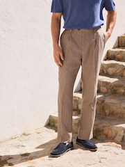 Neutral Regular Fit Linen Stripe Suit Trousers - Image 1 of 5