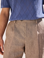 Neutral Regular Fit Linen Stripe Suit Trousers - Image 4 of 5