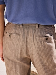 Neutral Regular Fit Linen Stripe Suit Trousers - Image 5 of 5