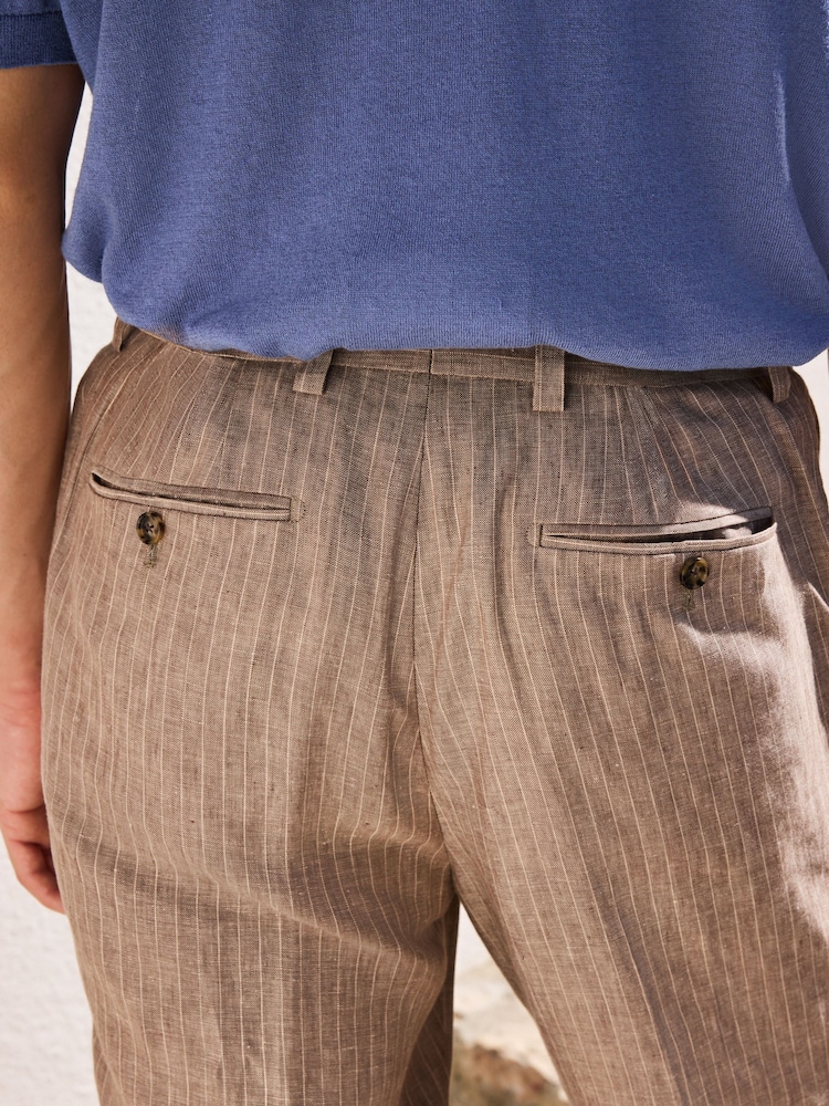 Neutral Regular Fit Linen Stripe Suit Trousers - Image 5 of 5