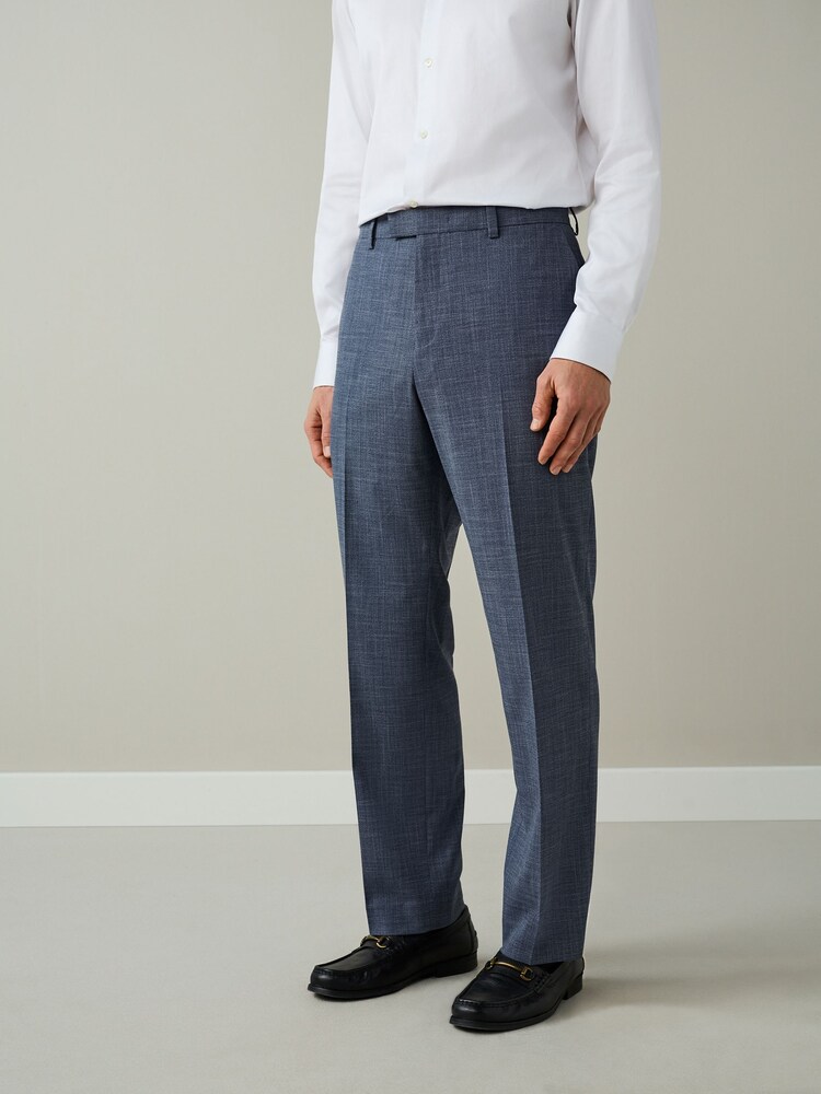 Blue Regular Fit Contrast Fabric Detail Suit Trousers - Image 1 of 4 Blue Regular Fit Contrast Fabric Detail Suit Trousers - Image 1 of 4