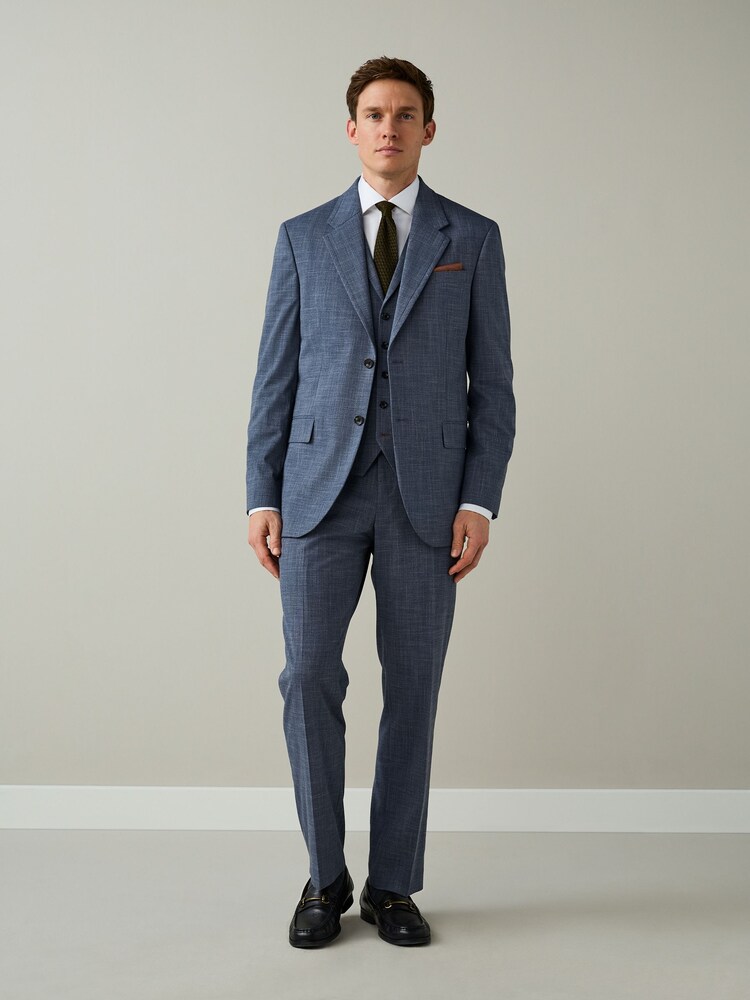 Blue Regular Fit Contrast Fabric Detail Suit Trousers - Image 2 of 4 Blue Regular Fit Contrast Fabric Detail Suit Trousers - Image 2 of 4