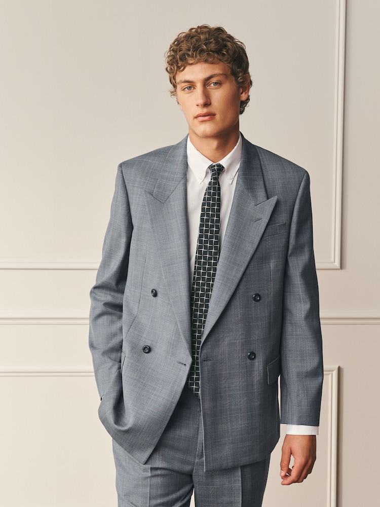 Light Grey Archive Prince Of Wales Wool Blend Double Breasted Check Suit Jacket - Image 1 of 12 Light Grey Archive Prince Of Wales Wool Blend Double Breasted Check Suit Jacket - Image 1 of 12
