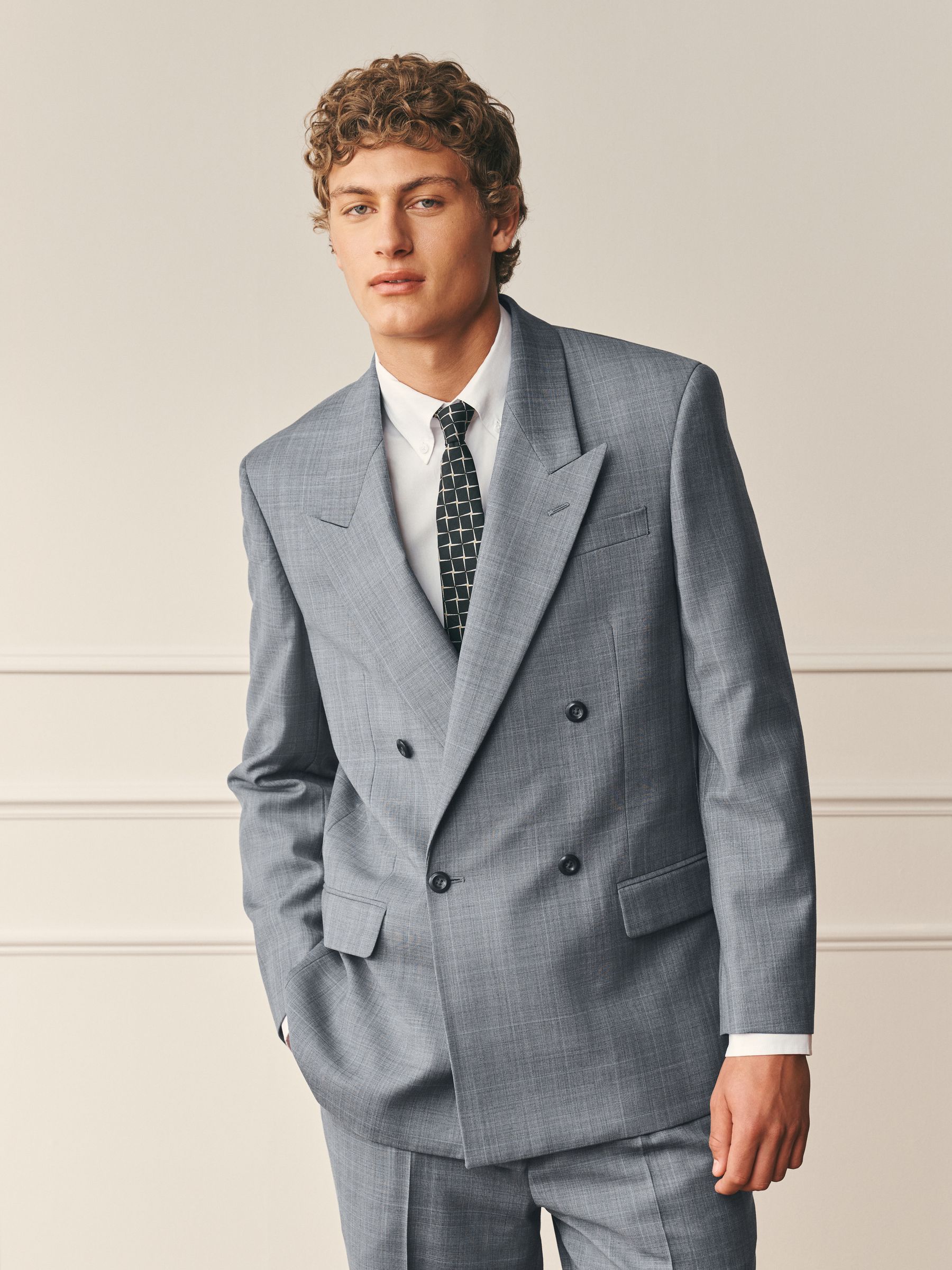 Buy Light Grey Relaxed Fit Archive Prince Of Wales Wool Blend