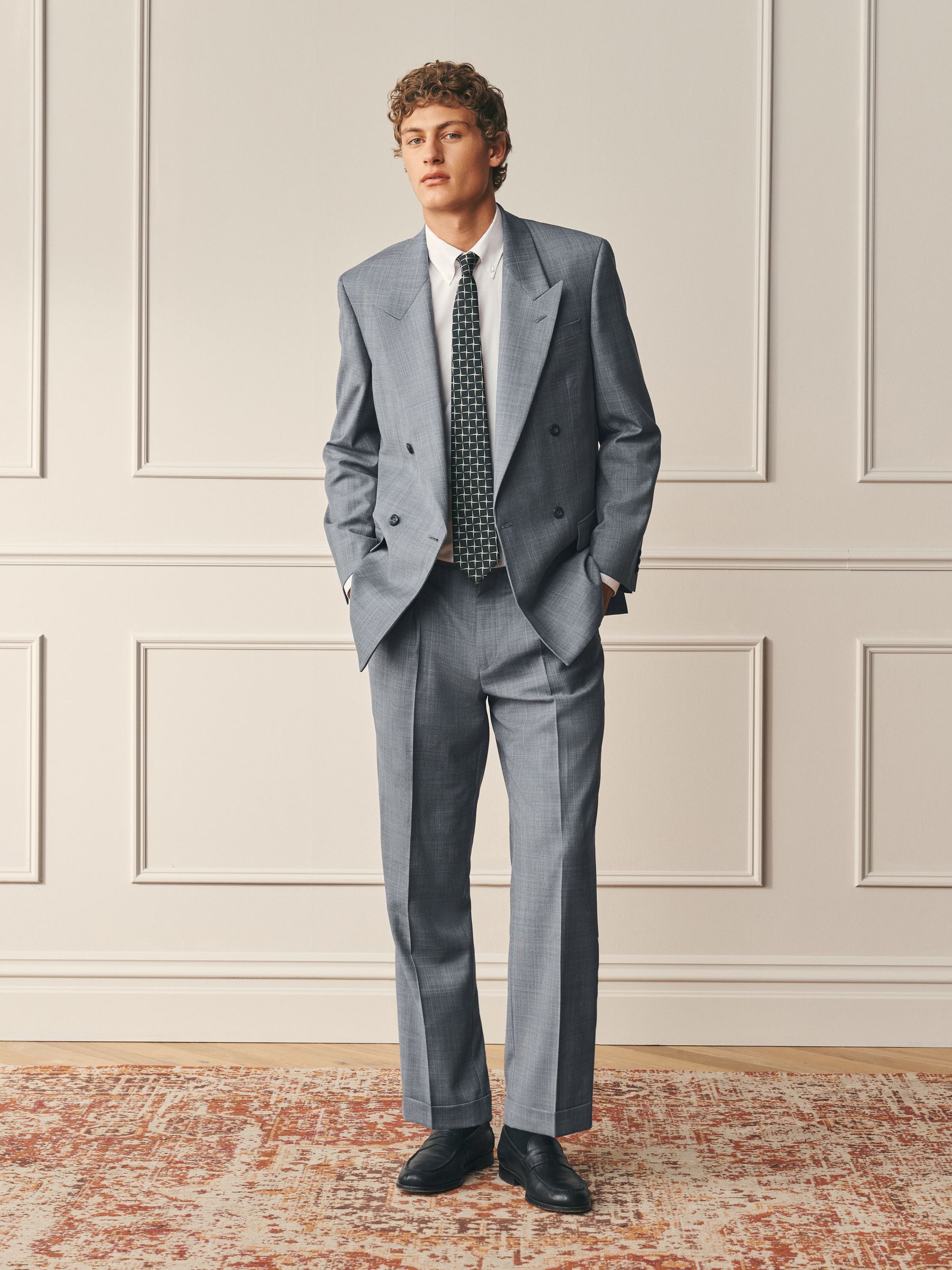 Buy Light Grey Relaxed Fit Archive Prince Of Wales Wool Blend