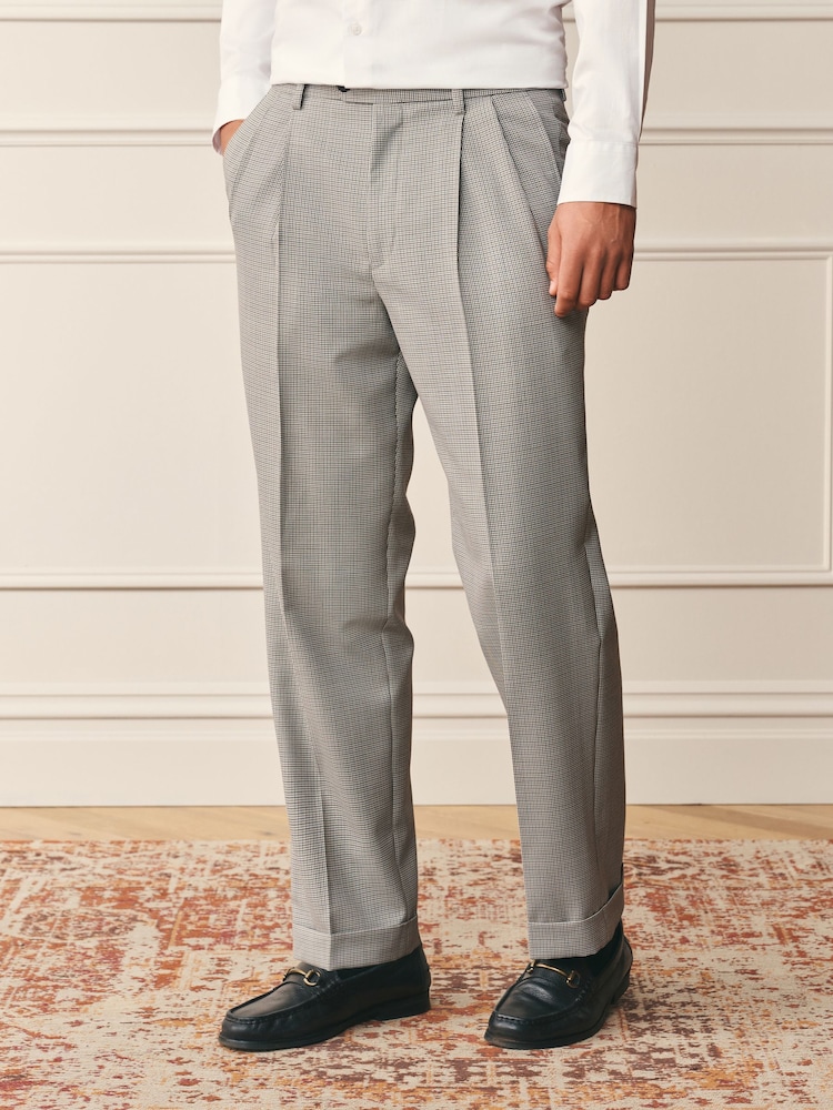 Grey Archive Pleated Puppy Tooth Wool Blend Suit Trousers - Image 1 of 5