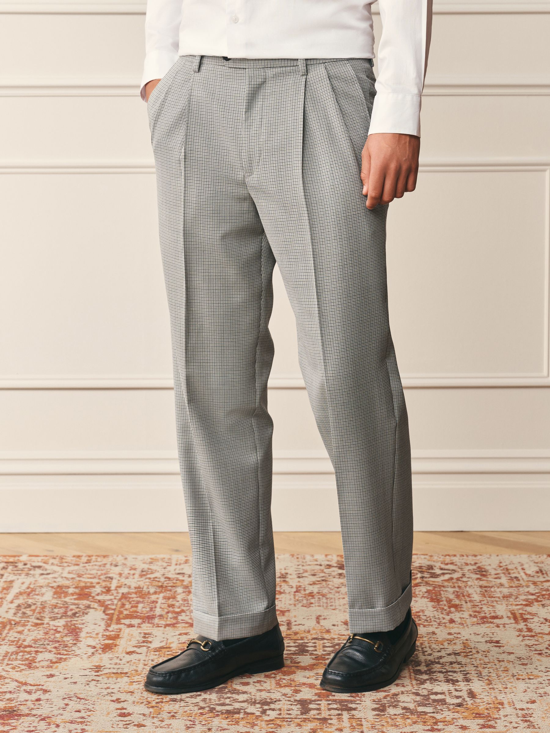 Buy Grey Relaxed Fit Archive Pleated Puppy Tooth Wool Blend Twin