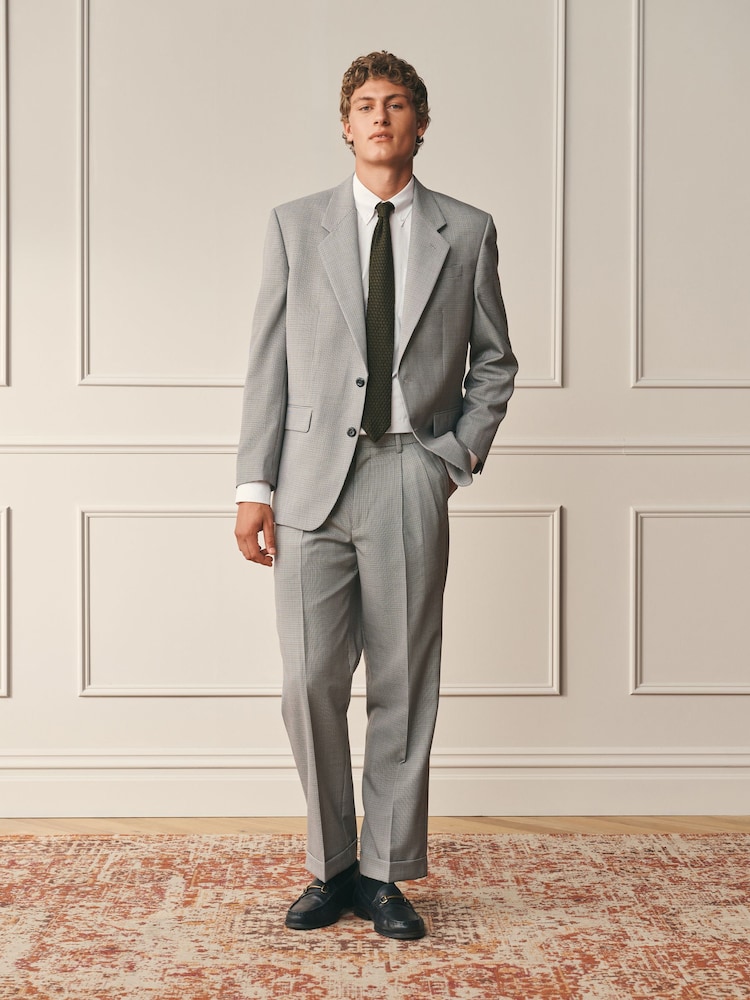 Grey Archive Pleated Puppy Tooth Wool Blend Suit Trousers - Image 2 of 5