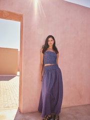 Purple/Blue Gingham - Smocked Waistband Maxi Skirt - Imaginea 1 din 4